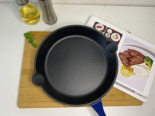 HAWOK Cast Iron Enameled Skillet, Frying Pan, DIA.10 inch, with Handle Cover, Blue - Thumbnail 5