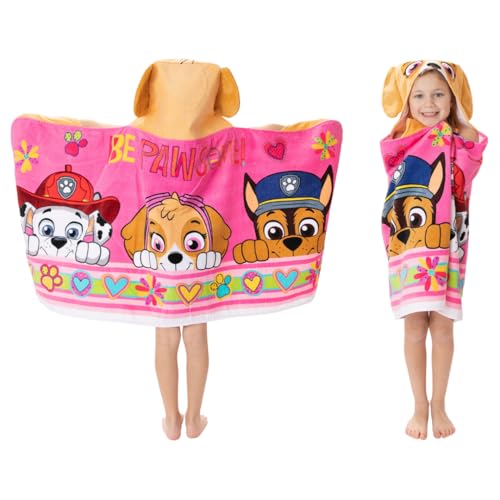 Paw Patrol Girl Skye, Marshall, Chase Kids Super Soft Bath/Pool/Beach Soft Cotton Terry Hooded Towel Wrap, 24 in x 50 in, (Officially Licensed Product) by Franco