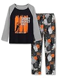Topgal Sport Boys Pajamas Trendy 2-Piece Basketball PJS Gray Raglan Long Sleeve Pants Nightwear jammies Set Size 8