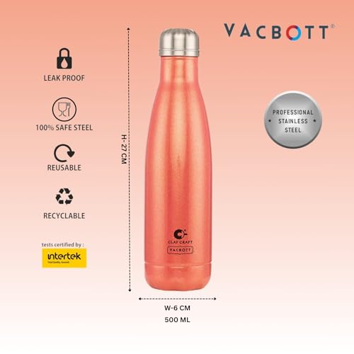 Image of Clay Craft Vacbott Stark Sparkle Double Walled|18 Hours Hot and 24 Hours| Cold Water Bottle Vacuum Insulated Flask Bottle|500 ml, 2 Piece, Water Bottles for School, Home, Gym, Leakproof