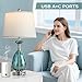 Coastal Glass Table Lamps Set of 2, 3-Way Dimmable Touch Control Nautical Lamp with USB A+C Ports,Bedside Lamp Beach Decor,Nightstand Lamp with White Shade for Living Room Bedroom(LED Bulbs Included)