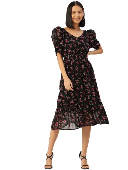 Image of Wisstler Women Midi Dress with Lining,Fashion Dress,MIDI Length Dress