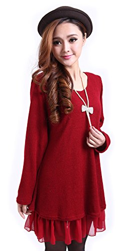 Women Long Sleeve Jumper Loose Knit Coat Tassel Baggy Tops Pullover Sweater Red Wine #TOP6