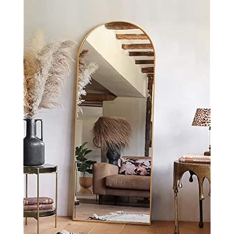 TinyTimes 65''x22'' Arched Full Length Mirror, Floor Mirror with Stand, Full Body Mirror, Wall Mirror, Modern & Contemporary Full Length Mirror, Aluminum Alloy Frame - Gold Cover