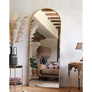 TinyTimes 64”x21” Arched Full Length Mirror with Stand, Full Body Mirror, Mirror Full Length, Gold Floor Mirror Freestanding, Wall Mounted Mirror for Bedroom Living Room Cloakroom, Gold