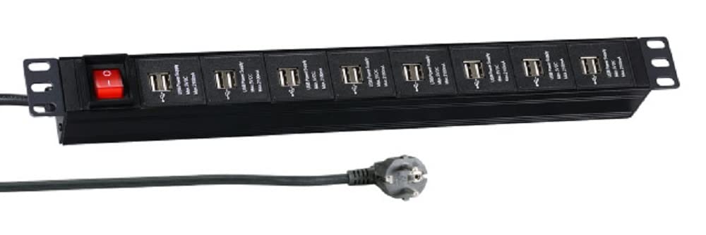 EFB 19 Zoll 1HE Steckdosenleiste 16x USB A mit Schalter 3m, schwarz