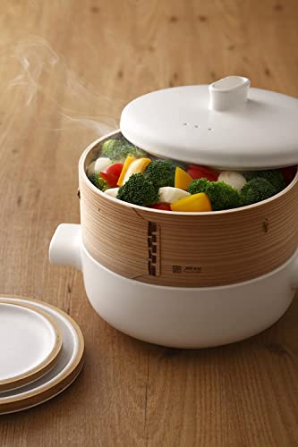 Jia Steamer Steamer With Steamer, 7.1 Inches (18 Cm), Ceramic Pot, White, Small #TOP5