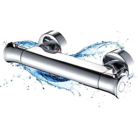 Solepearl Chrome Thermostatic Shower Mixer,Thermostatic Bar Shower Mixer Valve Constant Temperature Control,Modern Solid Brass Hot & Cold Water Mixer Tap,Anti Scald,Chrome Cover