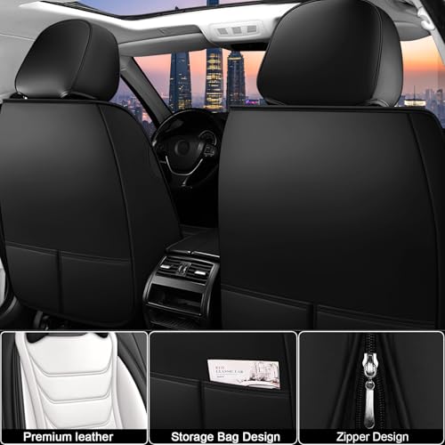 Image of Car Seat Covers Fit for Chevrolet Tahoe 1995-2025, Leather Automotive Seat Covers for Trucks, Heavy-Duty Wear Resistant Seat Protectors, Easy to Install, 5 Seats with Pillows, Black White