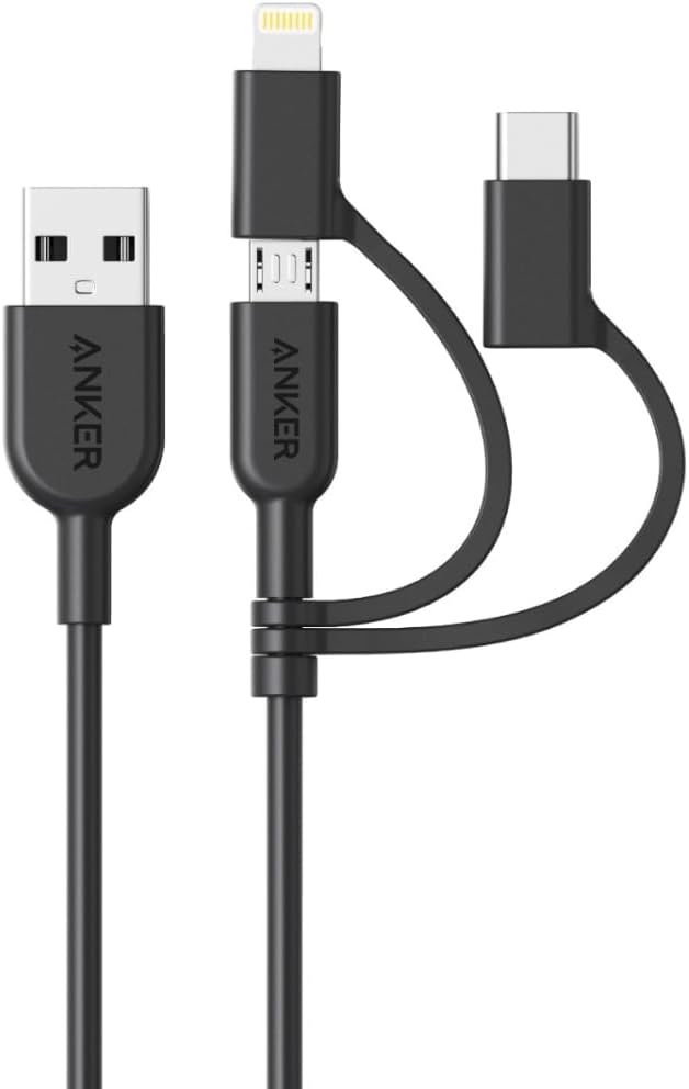 Anker PowerLine II 3-in-1 Cable (Support Lightning USB, USB-C, Micro USB Devices), Apple MFi Certified, Compatible with iPhone, iPad, and Android Devices