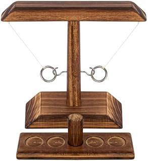 DreamToyz Ring Toss Game, Ring Toss with Shot Ladder, Fun Hook and Ring Game, Handmade Wooden Interactive Game for Home, Party, Him & Her, Brown