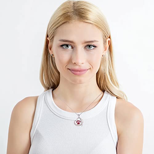 Arrebol Tier Pfotenabdruck Kette Sterling Silber 925 Damen Pfoten Halskette Herz Anhänger mit Hund Pfote Drucken Verstellbar Ketten |45cm+5| Für Mutter Freundin Mädchen Frauen Schmuck Geschenk