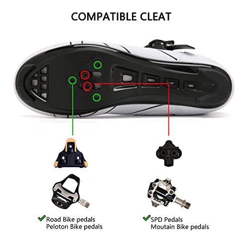 Vicogn Mens Womens Cycling Shoes Compatible with Peloton Indoor Bicycle Pedals Clip in Road Bike Shoes Pre-Installed with Look Delta Cleats (White,US 10.5) 45