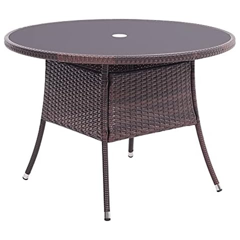 FUKEA Outdoor Patio Table Rattan Garden Coffee Table Round Dining Table with Umbrella Stand Hole Ideal for Home Garden Bistro Backyard Patio Balcony Bar Dining 105L *105W * 72H cm Cover