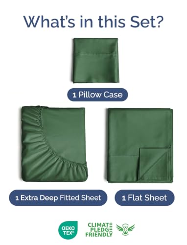 Image of Extra Deep Pocket Twin XL Sheet Set - Breathable & Cooling - Emerald Green