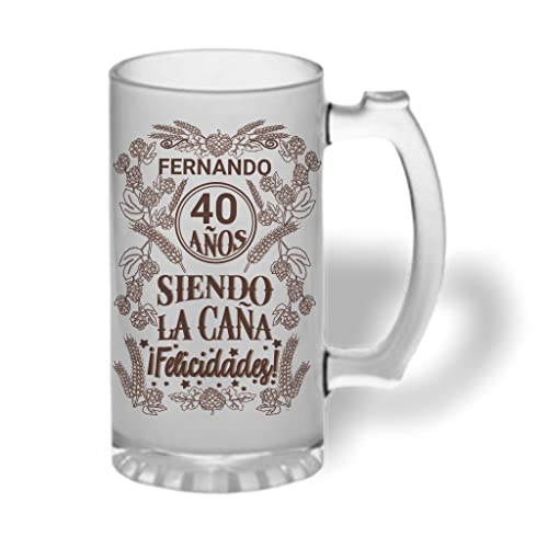 Bee Ingenious Jarra cerveza personalizada de cristal esmerilado. Regalo original: 40 años siendo la caña ¡Felicidades!...con nombre y año personalizados - cumpleaños