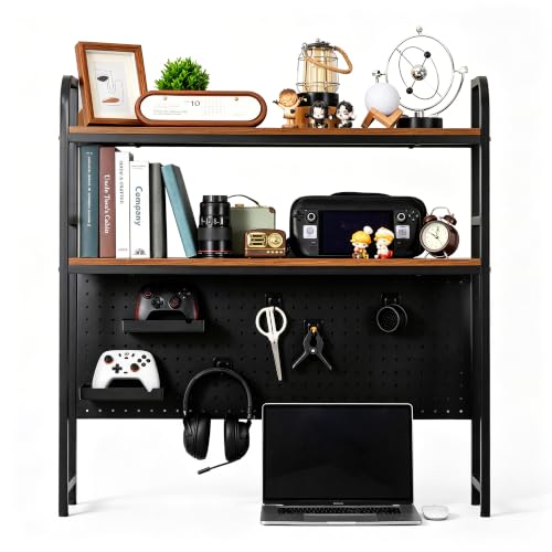 deli Desktop Shelf, Desk Hutch with Metal Pegboard, Black by deli - Used condition - US$89.99