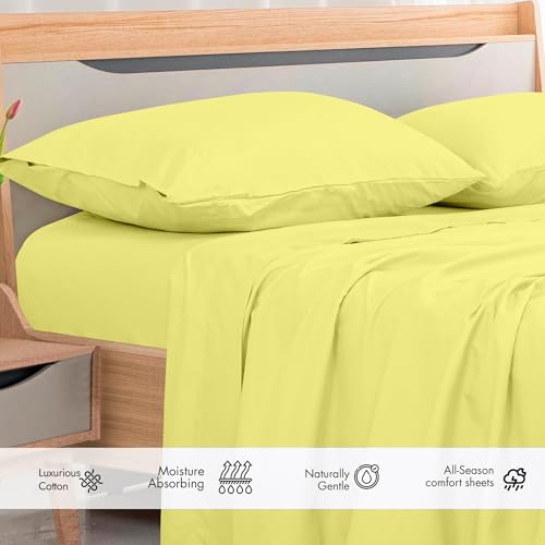 Image of Royale Linens 300 Thread Count 100% Long Staple Combed Cotton Flat Sheet - Super Soft - Top Sheets - Twin Flat Sheet Sold Separately - Breathable, Cool & Crisp Percale Sheets Only (Twin, Yellow)