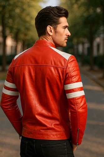Red Leather Motorcycle Jacket - Red Cosplay Costume Biker Leather Coat for Men4