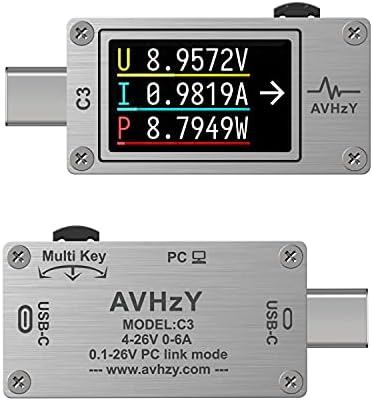 AVHzY USB Power Meter USB 3.1 Type-c Tester Digital Multimeter Current Tester Voltage Detector DC 26V 6A PD 2.0/3.0 QC 2.0/3.0/4.0 pps Trigge