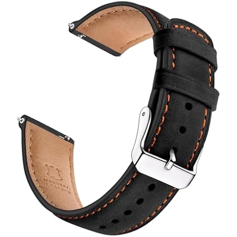 SUNFWR Quick Release Leather Watch Band 18mm 20mm 22mm 24mm for Men Women, Vintage Genuine Leather Strap for Samsung Galaxy Watch 6/Classic/Gear S4/Garmin/Huawei/Timex Watch Bands Cover