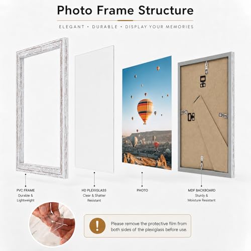 Image of JCJMY 5.5x8.5 Picture Frame for Wall Hanging or Tabletop, Wall Mounting Horizontally or Vertically, 5.5 x 8.5 Wall Gallery Poster Photo Frame with Durable Shatter Resistant Plexiglass, Rustic White