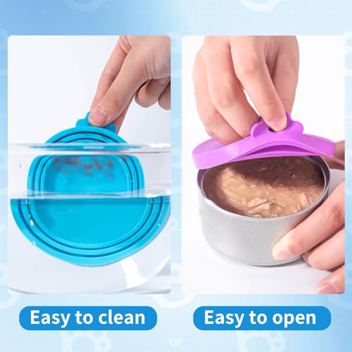  Universal-Dosendeckels für Haustier Tierfutter-Dosendeckel﻿ Deckel für Nassfutter für Haustiere,3 in 1 Silikon Dosendeckel für Hunde und Katzen mit Löffeln Katzennass Futterdeckel,4 Stück