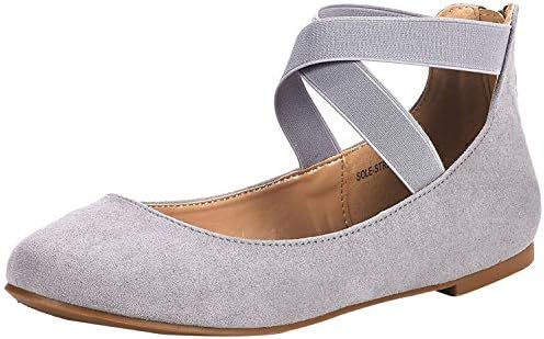 DREAM PAIRS Women's Sole_Stretchy Grey Fashion Elastic Ankle Straps Flats Shoes Size 6.5 M US