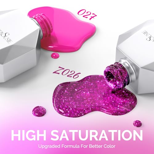 Image of MelodySusie Thick Gel Nail Polish Set- 2 Pcs 15ML Hot Pink & Hot Pink Glitter Gel Polish Set Soak Off UV LED Christmas Gift for Women Nail Art Manicure Salon DIY Nail Design Decoration at Home