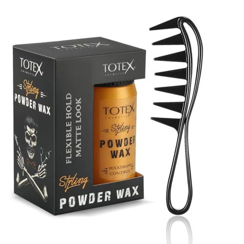 Totex Hair Styling Texturising Powder Wax 20g Matt Look + Hair Beard Styling Comb, Anti-Static Handle No1 Black