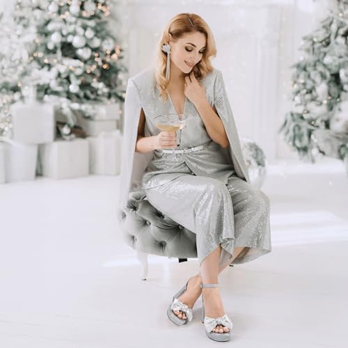 Mofri Showhow Platform Chunky Heels Women's Chunky High Heel Sandals Ankle Strap Open Toe Pump Bowknots Wedding Sandals for Wedding Bridal Party2