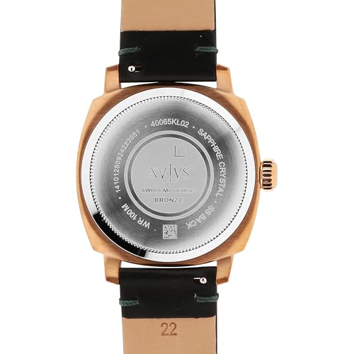 Image of Xylys Patina Quartz Analog Green Dial Black Leather Strap Watch for Men