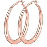 Rose Gold Hoop Earrings Thick Chunky Gold Hoops Hypoallergenic Large Rose Gold Hoop Lightweight Big Hoop Earrings For Women 50mm