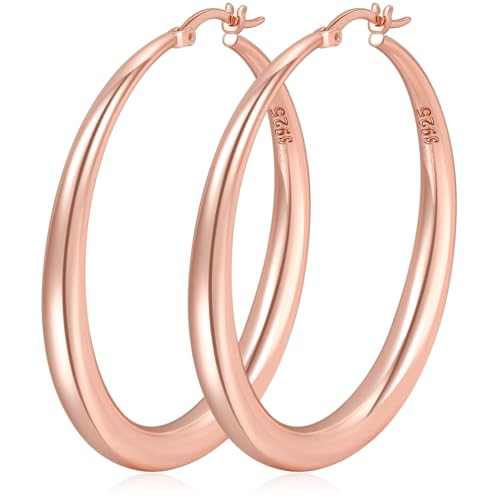 Rose Gold Hoop Earrings Thick Chunky Gold Hoops Hypoallergenic Large Rose Gold Hoop Lightweight Big Hoop Earrings For Women 50mm