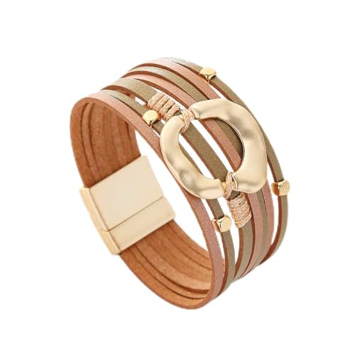 Bracelet en cuir pour femme marron rétro multicouche chic
