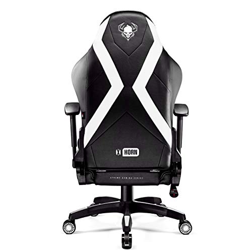 Diablo-X-Horn-Silla-Gaming-Oficina-Gamer-Apoyabrazos-3D-Cojin-Ajustable-Diseno-Ergonomico-Cuero-Sintetico-Funcion-de-Inclinacion-Negro-Blanco-XL