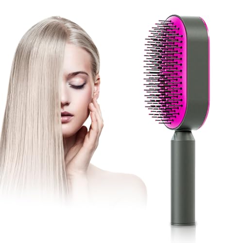 YUYTE Self Cleaning Hair Brush, Paddle Detangling Hairbrush Hair Comb for Women Scalp Massage Rounded Comb
