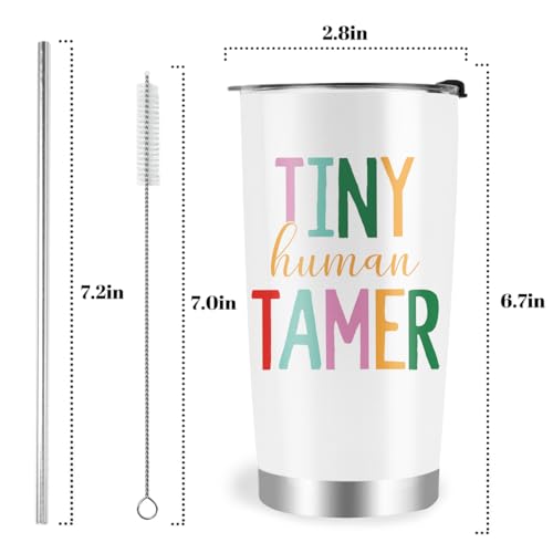 Image of Tiny Human Tamer Tumbler, Daycare & Preschool Teacher Appreciation Gifts - 20oz Travel Coffee Mug