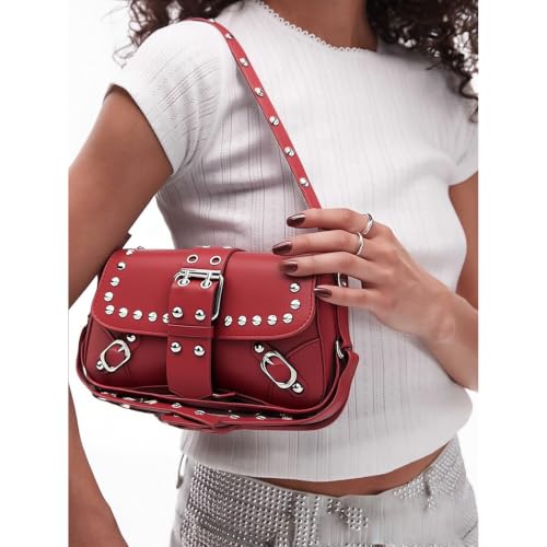 Image of Women's Y2K Purse Shoulder Bag Top Handle Handbag Small Punk Hobo Clutch Purses Bags Trendy Trendy Leather Buckle Punk Purses