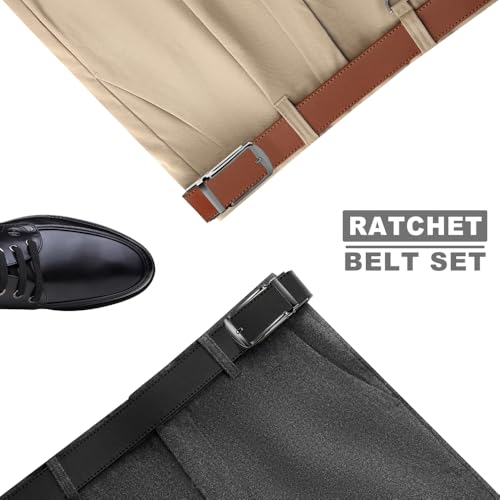 Mens Belt Leather Ratchet 1 3/8'' - 2 Packs Belt For Men Gift Dress and Casual with Adjustable Buckle, Trim to Fit4