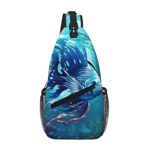 NBAGHPQ Blue Ocean - Mochila cruzada para hombre y mujer, diseño de peces, para viajes, uso diario, a la moda