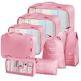 Neween 8 Set Packing Cubes for Suitcases, Travel Luggage Suitcase Organizers with Laundry Bag, Shoe Bag, Clothing Underwear Bag for Clothes, Cosmetics Toiletries, Pink