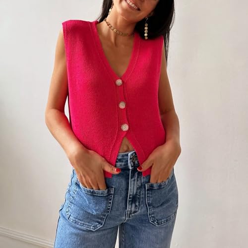 Knit Sweater Vest for Women V Neck Button Down Sleeveless Crop Knit Cardigan Open Front Sweater Vest Going Out Top3