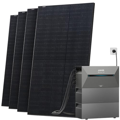 Solarway® All In One Balkonkraftwerk mit Speicher 2000W komplett Steckdose - 4,8 kWh Anker Solix 2 PRO Speicher - Solaranlage Komplettset - 500W Solarmodule (2000Wp + 4,8kWh, Flachdach Halterung)