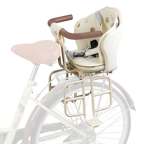 リアチャイルドバイクシート 背もたれアークの高さ調節可能 ハーネスとペダル付き 6ヶ月〜6歳のお子様に最適(Beige)