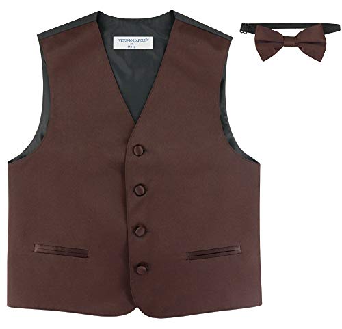 BOY'S Dress Vest & BOW TIE Solid Chocolate Brown Color BowTie Set size 2