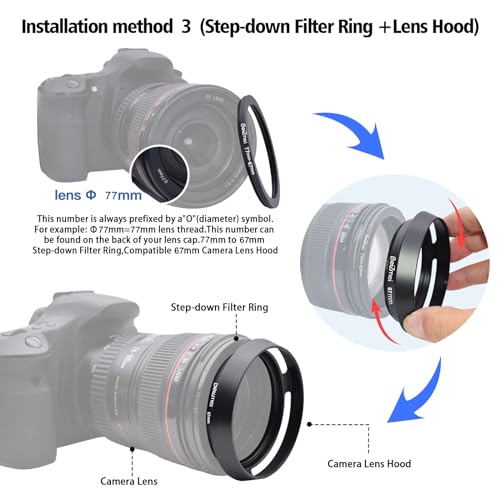 67mm Metal Lens Hood Compatible con Todas las Marcas Ø Lentes con Rosca de Filtro 67mm y Tapadera de Lente de 67mm miniatura 5
