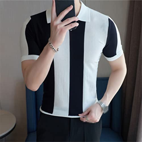 Summer Vertical Stripe Casual Knitted Polo Shirt Slim-Fit Office Men Travel Club Tees2