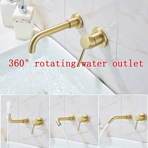 Robinet unique mitigeur chaud froid avec bec mural or brossé design