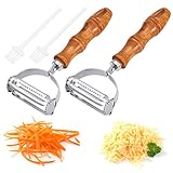 Xinstroe 2 Stück Sparschäler Julienneschneider,2-in-1 Schäler und Julienneschneider,Edelstahl-Gemüseschäler mit 2 Stück Pinsel für Gemüse und Obst